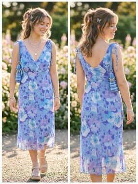 Fairweather XS Vintage Y2K Soft Romantic Fairycore Watercolor Floral Midi Dress